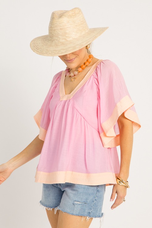 Colorblock Babydoll Top, Pink/Apricot - 0522-46h.jpg