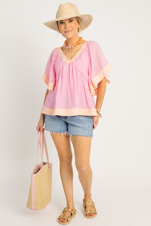 Colorblock Babydoll Top, Pink/Apricot - 0522-47.jpg