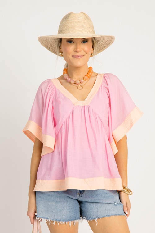 Colorblock Babydoll Top, Pink/Apricot - 0522-48.jpg