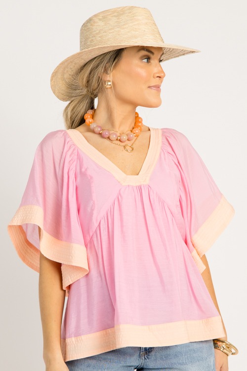 Colorblock Babydoll Top, Pink/Apricot - 0522-49.jpg