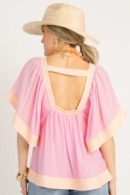 Colorblock Babydoll Top, Pink/Apricot - 0522-50.jpg