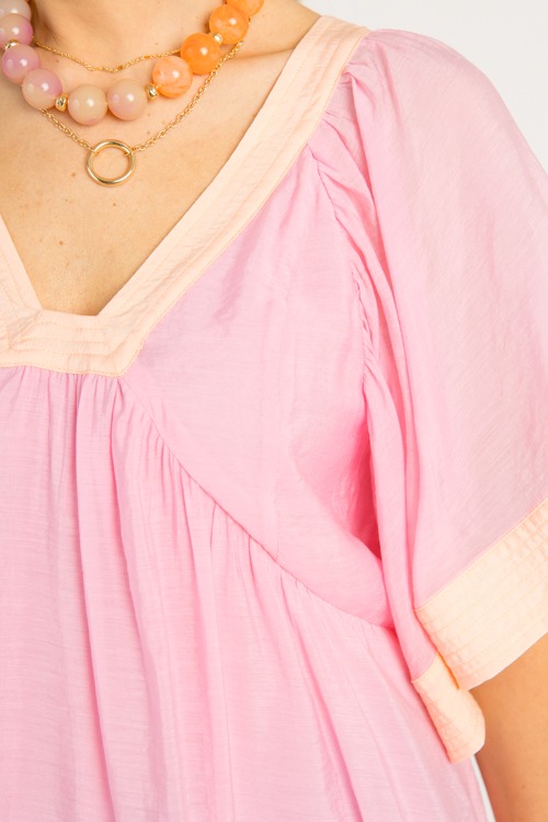 Colorblock Babydoll Top, Pink/Apricot - 0522-51.jpg