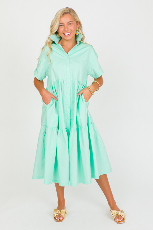 Mint Shirt Dress Midi New Arrivals The Blue Door Boutique