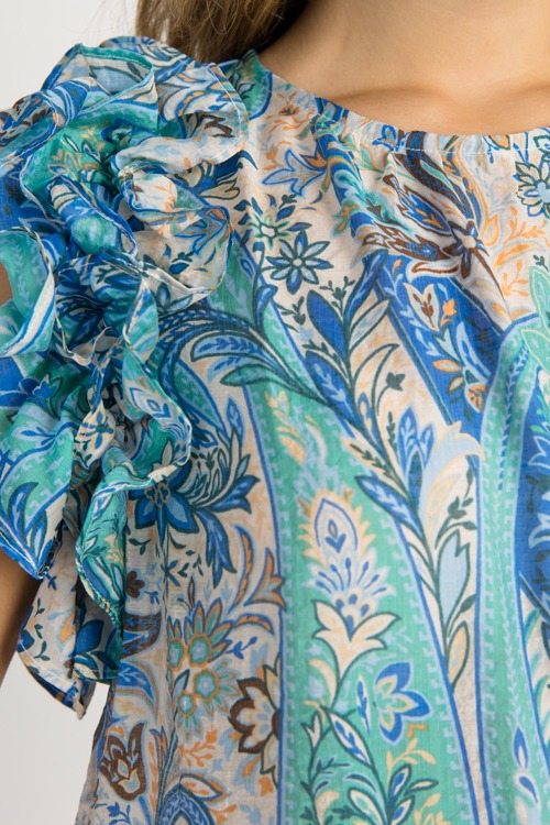 Floral Paisley Ruffle Top, Blue - 0530-35.jpg