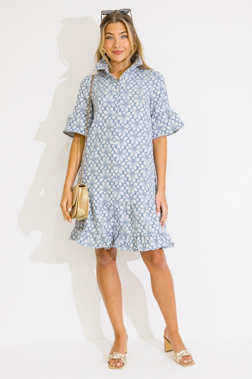 Floral Embossed Shirt Dress, Bl - 0609-75p.jpg