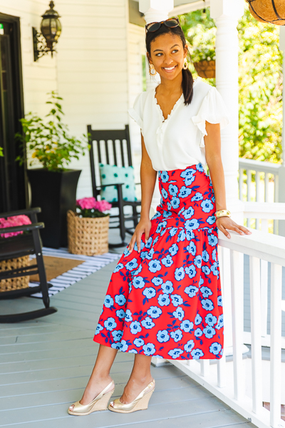 Mara Floral Maxi Skirt, Red Blu