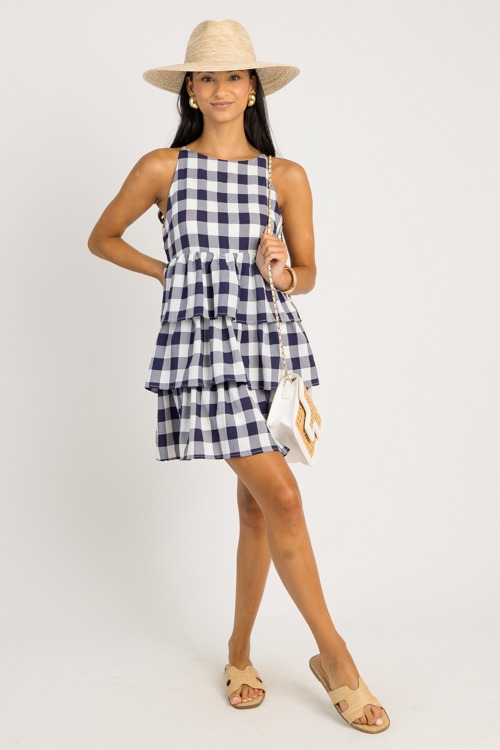 Gingham Ruffle Tier Dress, Navy - 0624-33p.jpg