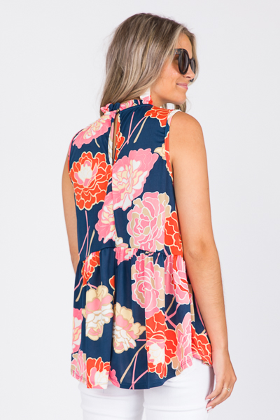 Smooth Flowers Top, Navy