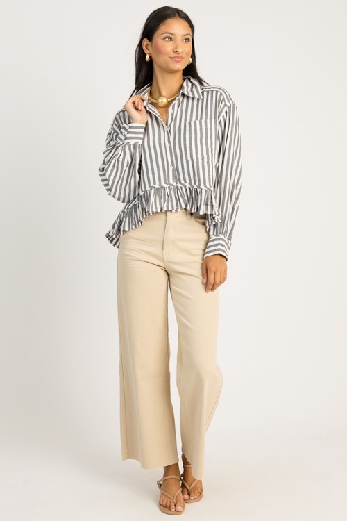 Raw Hem Wide Leg Pants, Khaki - 0630-63p.jpg