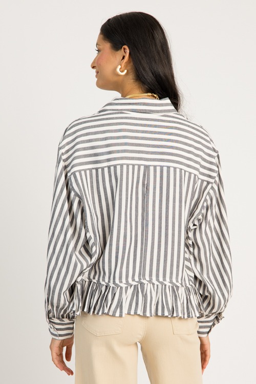 Ruffle Hem Stripe Shirt, Black - 0630-64h.jpg