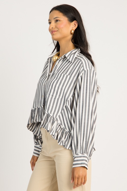 Ruffle Hem Stripe Shirt, Black - 0630-66.jpg