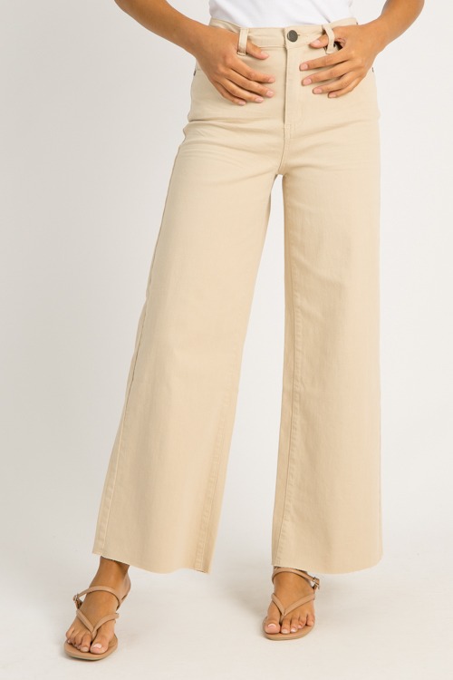 Raw Hem Wide Leg Pants, Khaki - 0630-68p.jpg
