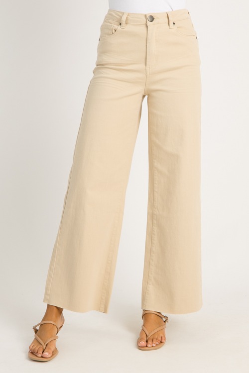 Raw Hem Wide Leg Pants, Khaki - 0630-69.jpg