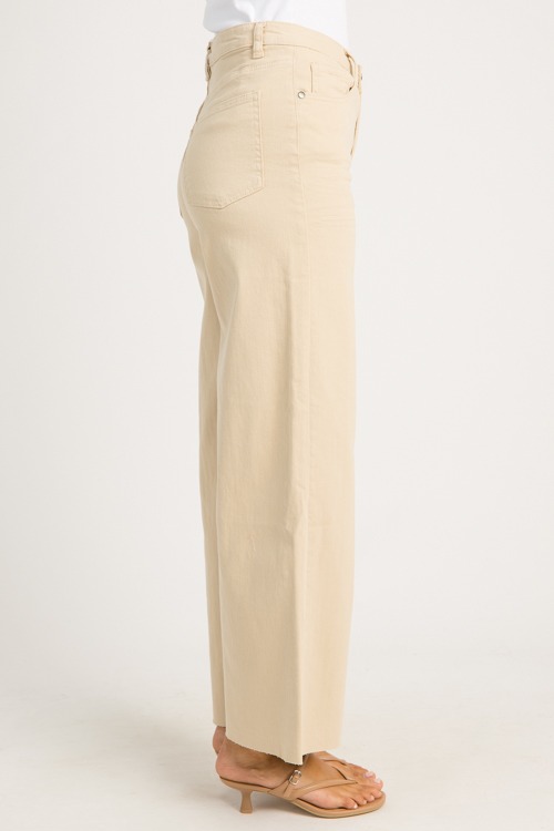 Raw Hem Wide Leg Pants, Khaki - 0630-70.jpg
