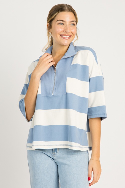 Half Zip Stripe Top, Blue - 0702-45.jpg