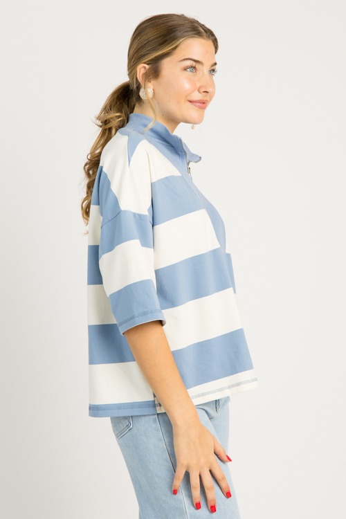 Half Zip Stripe Top, Blue - 0702-47.jpg