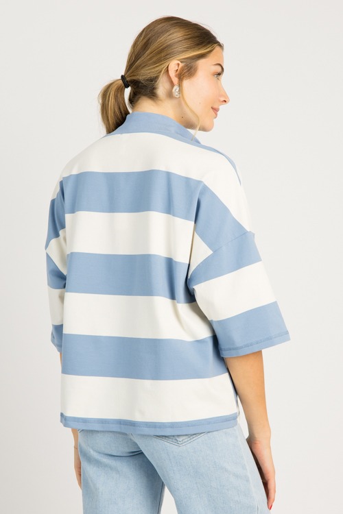 Half Zip Stripe Top, Blue - 0702-48.jpg