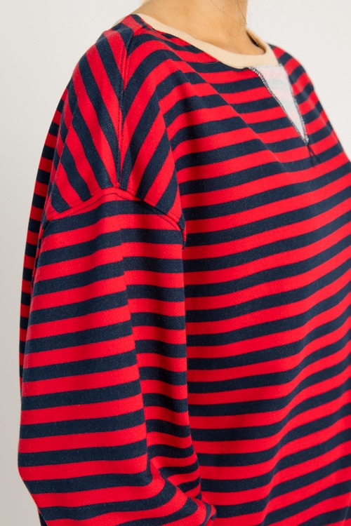 Stripe Rib Trim Sweatshirt, Red - 0702-7.jpg