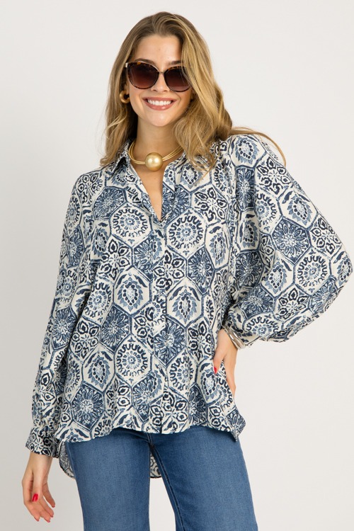 Hexagonal Floral Shirt, Navy - 0702-84h.jpg