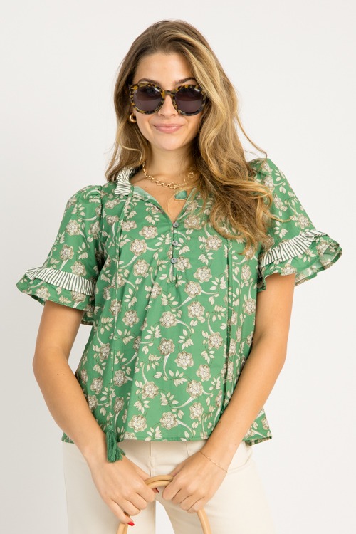 Floral Ruffle Stripe Top, Green - 0710--31p.jpg