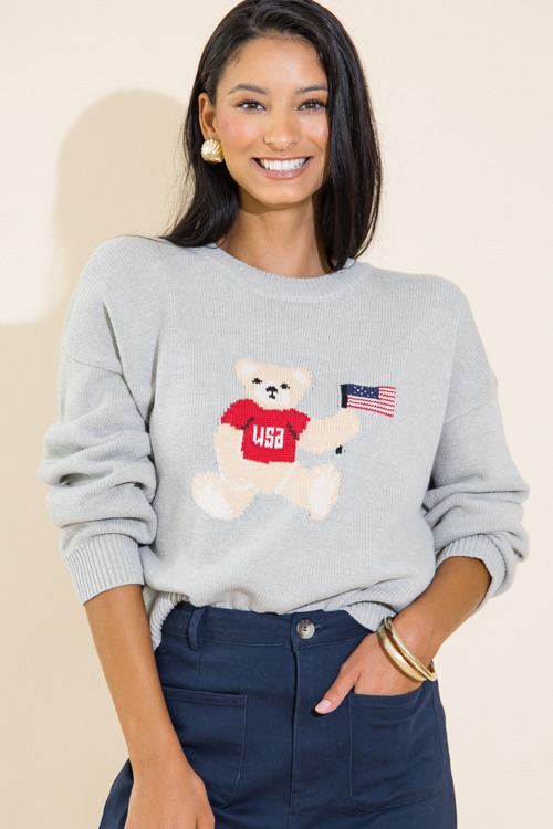 Teddy Bear Flag Sweater, H. Grey - 0711-135h.jpg