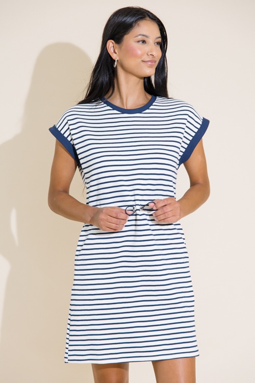 Striped Cinch Waist Dress, Navy - 0711-259h.jpg