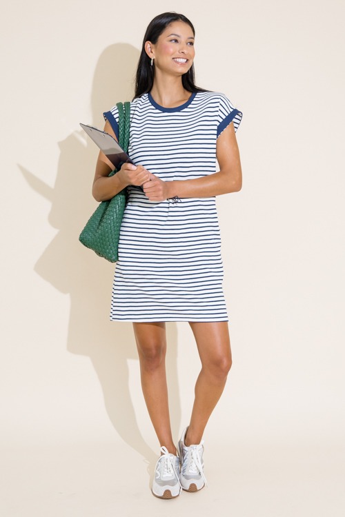 Striped Cinch Waist Dress, Navy - 0711-261.jpg