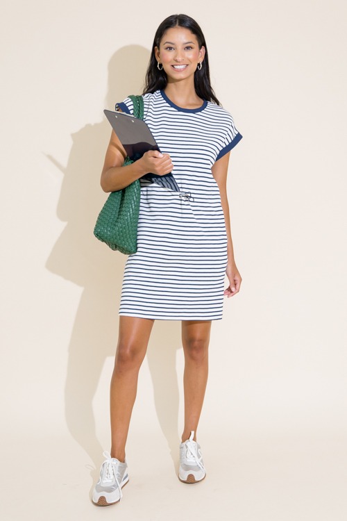 Striped Cinch Waist Dress, Navy - 0711-263.jpg