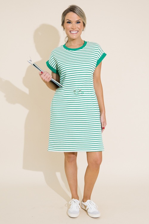 Striped Cinch Waist Dress, Green - 0711-278.jpg