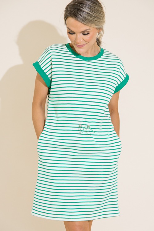 Striped Cinch Waist Dress, Green - 0711-281.jpg