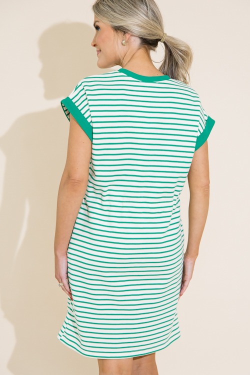 Striped Cinch Waist Dress, Green - 0711-282.jpg