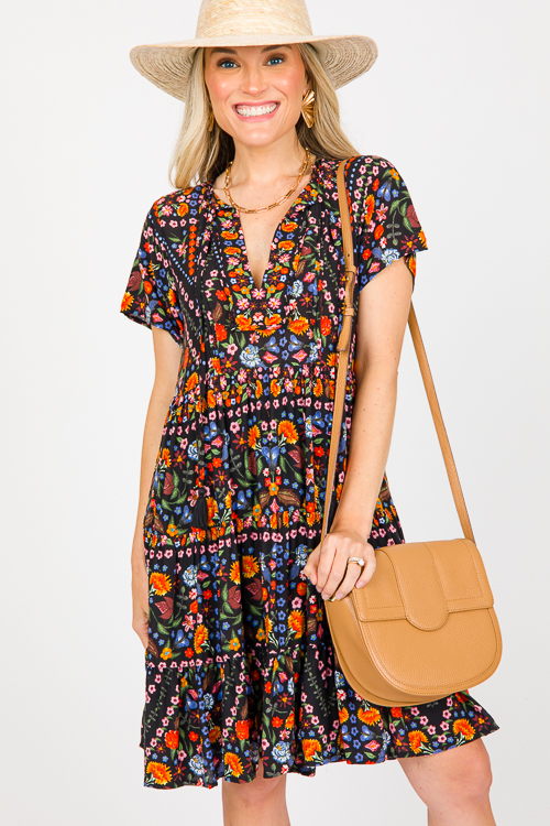 Tassel Tie Floral Dress, Black SALE The Blue Door Boutique