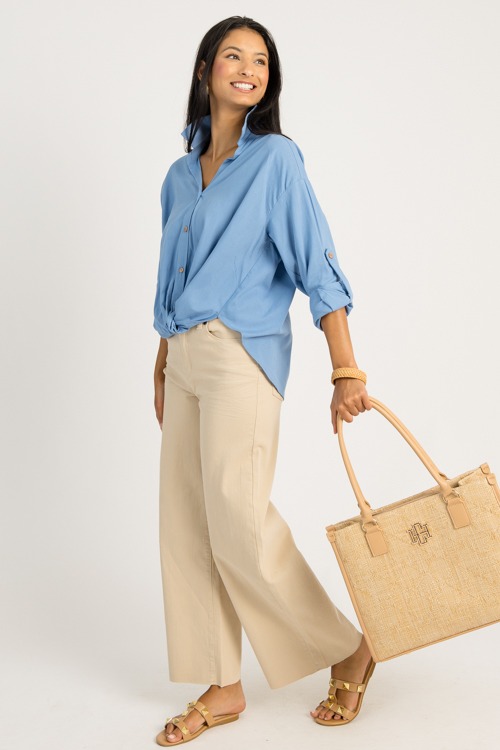 Raw Hem Wide Leg Pants, Khaki - 0714-44.jpg