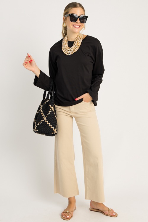Raw Hem Wide Leg Pants, Khaki - 0714-55.jpg
