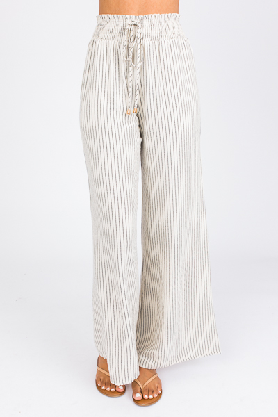 Striped Linen Pants, Natural/Black