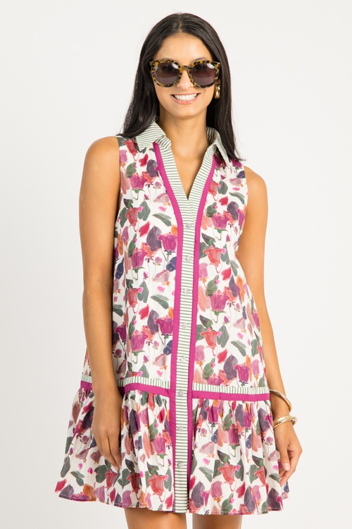 Stripe Trim Floral Dress, Plum - 0715-57.jpg