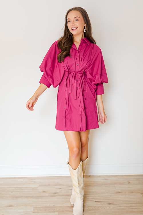 Button Up Tie Dress, Wine