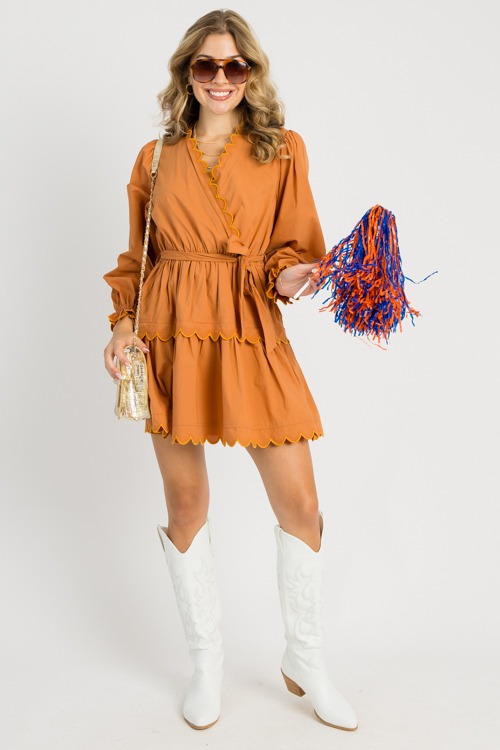 Scallop Trim Belted Dress, Brick - 0729-133p.jpg