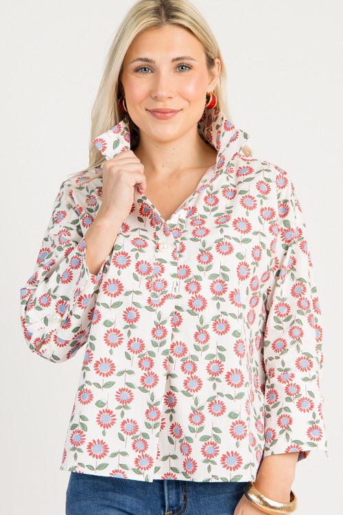 Floral Pearl Button Top, Red/Of - 0731-92h.jpg