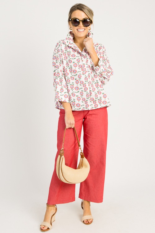 Floral Pearl Button Top, Red/Of - 0731-98.jpg