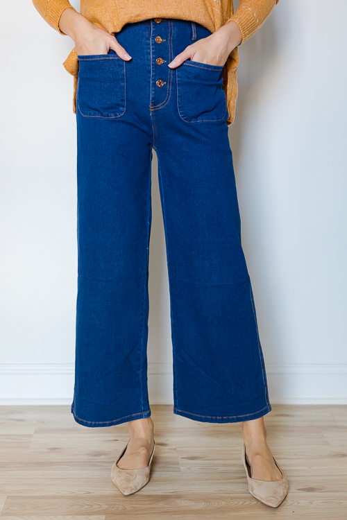 Button Fly Jeans, Dk. Denim