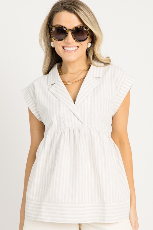 Stripe Collared Babydoll Top,Oa - 0804-81p.jpg