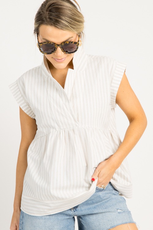 Stripe Collared Babydoll Top,Oa - 0804-84.jpg