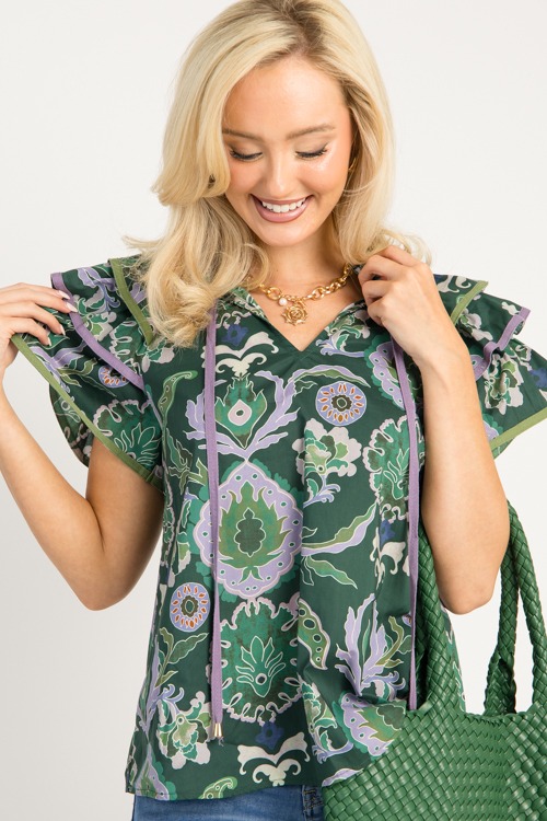 Ruffle Sleeve Printed Top, Gree - 0805-81h.jpg