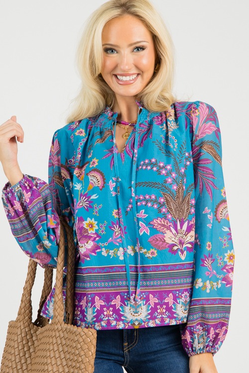 Tina Floral Blouse, Teal Purple - 0808-114.jpg
