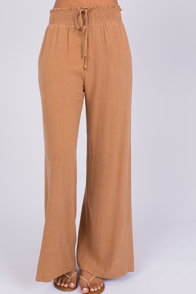 Smock Waist Linen Pants, Camel