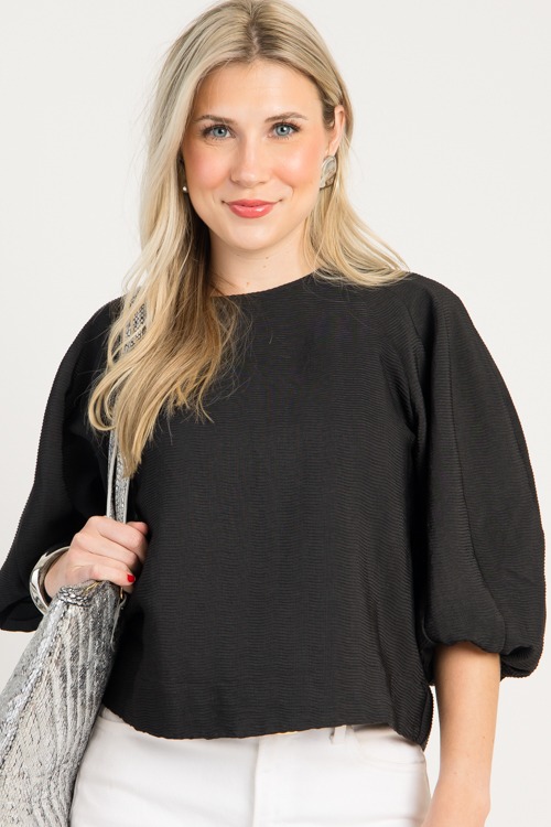 Solid Textured Blouse, Black - 0813-74.jpg