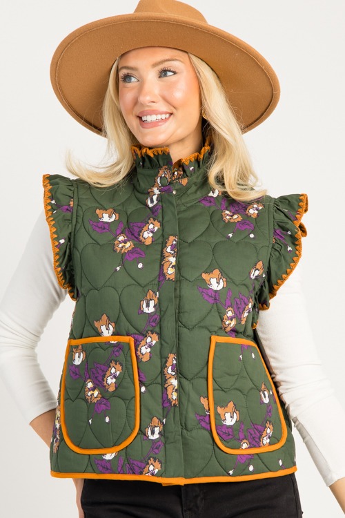 Floral Contrast Trim Vest, Oliv - 0815-114.jpg