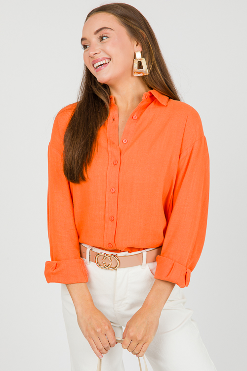 Ellen Linen Button Down, Coral