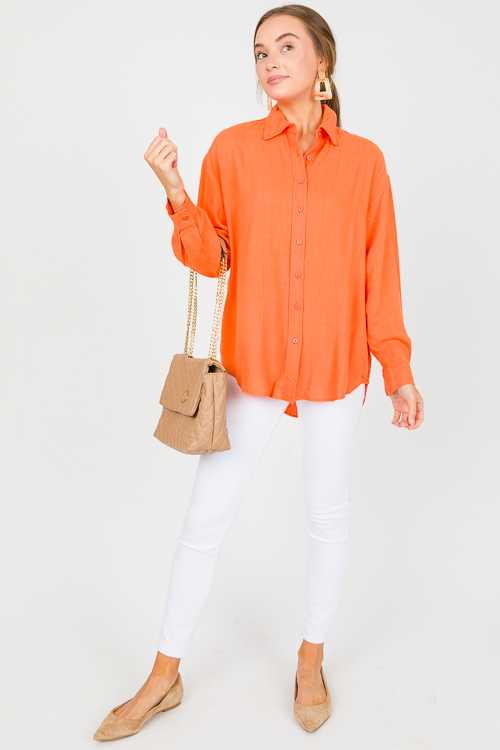 Ellen Linen Button Down, Coral